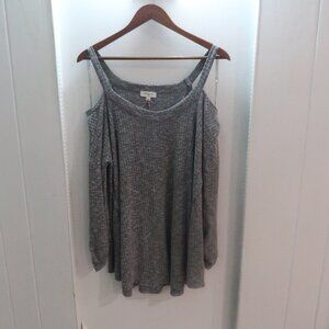 Umgee Gray Ribbed Cold Shoulder Hi Lo Relax Fit Tunic Sz Large
